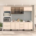 Ver imagem 1 de Cozinha Amara Armários Aéreos Porta Vidro Torre Quente Balcões com Tampo Branco/Creme 250783