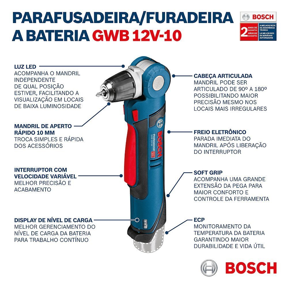 Parafusadeira Angular Bosch GWB 12V-10 Sem baterias e carregador - 5