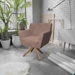 Poltrona Base Giratória de Madeira Lauren Maranata Estofados - 1