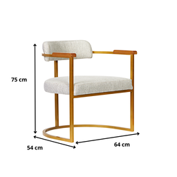 Kit 02 Poltronas Ohio Braço Madeira Linho Bege Estrutura Dourado - 6