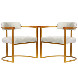 Kit 02 Poltronas Ohio Braço Madeira Linho Bege Estrutura Dourado - 1