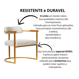 Kit 02 Poltronas Ohio Braço Madeira Linho Bege Estrutura Dourado - 7