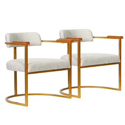 Kit 02 Poltronas Ohio Braço Madeira Linho Bege Estrutura Dourado - 2