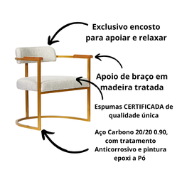 Kit 02 Poltronas Ohio Braço Madeira Linho Bege Estrutura Dourado - 5