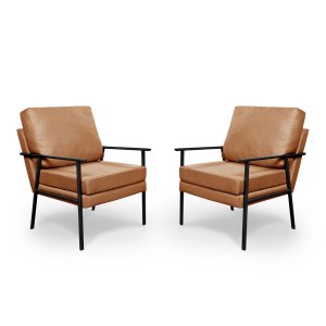 Conjunto 2 Poltronas Decorativa Linho Iron Pés Base Preta:terracota