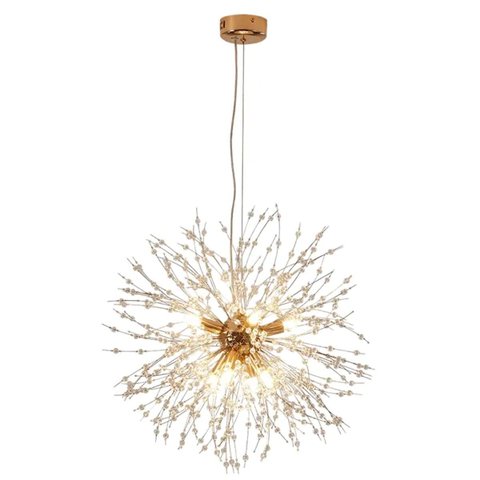 Pendente Dente de Leão 45cm Cristal Dourado 6x G9 Uso Interno Design Sofisticado para Iluminação