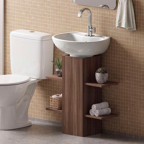 Coluna Multiuso para Banheiro com Nichos Decorativos Nogal