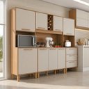 Ver imagem 1 de Armário de Cozinha Compacta 8 Portas 3 Gavetas com Bancada e Nichos Cinamomo/Areia Off White Apollo