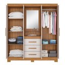 Ver imagem 5 de Guarda Roupa Casal com Espelho 4 Portas 3 Gavetas 1 Nicho Capelinha Marrom/Freijó Trend/Off White