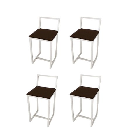 Kit 4 Banqueta Baixa Para Cozinha Industrial Assento Estofado White  