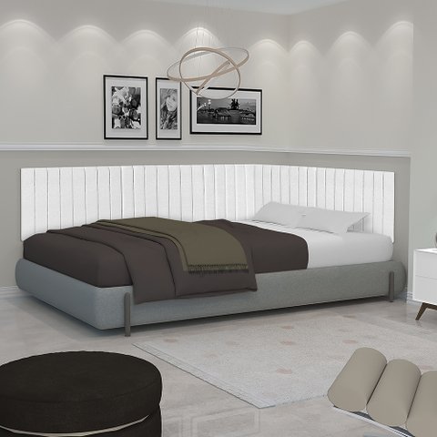 Conjunto de Cabeceira Viuva Solteirão Palito Estofado Suspensa com Proteção Lateral - 128 Cm - Branc