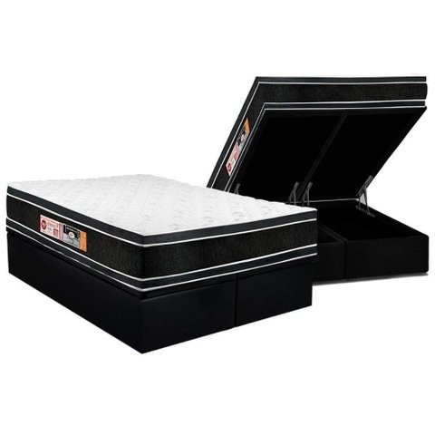 Cama Box Baú Queen: Colchão D33 Castor Black e White Air Double Face Euro Pillow+base Black(