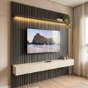Ver imagem 1 de Rack com Painel para TV até 90 Polegadas 100% MDF com LED, 3 Gavetas e Ripado 228,8x250x35,5cm