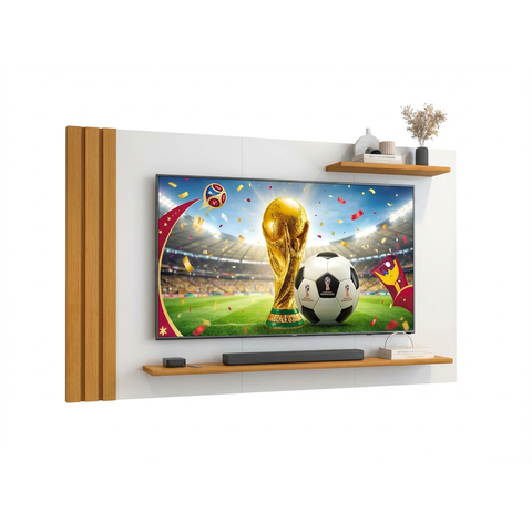 Painel para Tv até 40 Polegadas Ripado com Prateleiras Off White Madeirado Copa