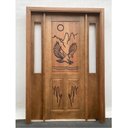 Ver imagem 3 de Portal Madeira Maciça Vitrô Duplo Águia Entalhada Completa 153x213x14cm Cedro Rosa