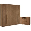 Ver imagem 1 de Guarda Roupa Casal Ripado 6 Portas Buriti e Cômoda Havana Master com Rodizio Jatobá Acetinado - Sant