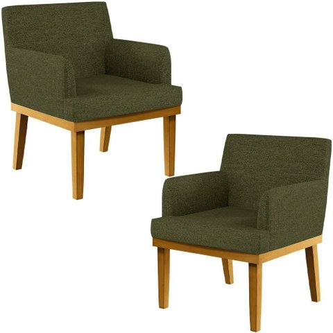 Kit 02 Poltronas Decorativas para Sala de Estar Base Mel Beatriz W01 Linho Verde - Lyam Decor 