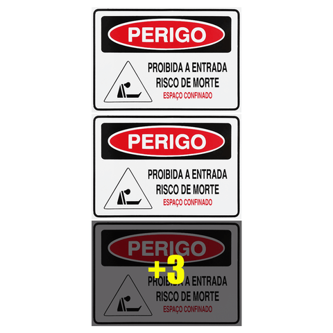 Combo 6 Placas De Sinalização Perigo Proibida A Entrada Risco De Morte Espaço Confinado 30x20 Acesso