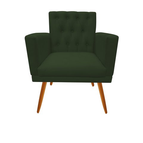 Poltrona Decorativa Nina Capitonê Suede Verde Pés Madeira Ms Decor