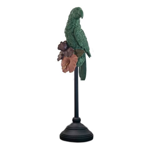 Escultura Decorativa Papagaio Ornamental Pedestal 64x15:Verde