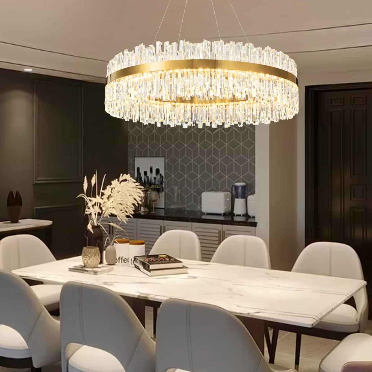 Lustre Pendente 100cm 224 Cristais Led 3 Cores 120w Redondo Luminária Teto Gimpo Kjdd-l-392-100cm - 7