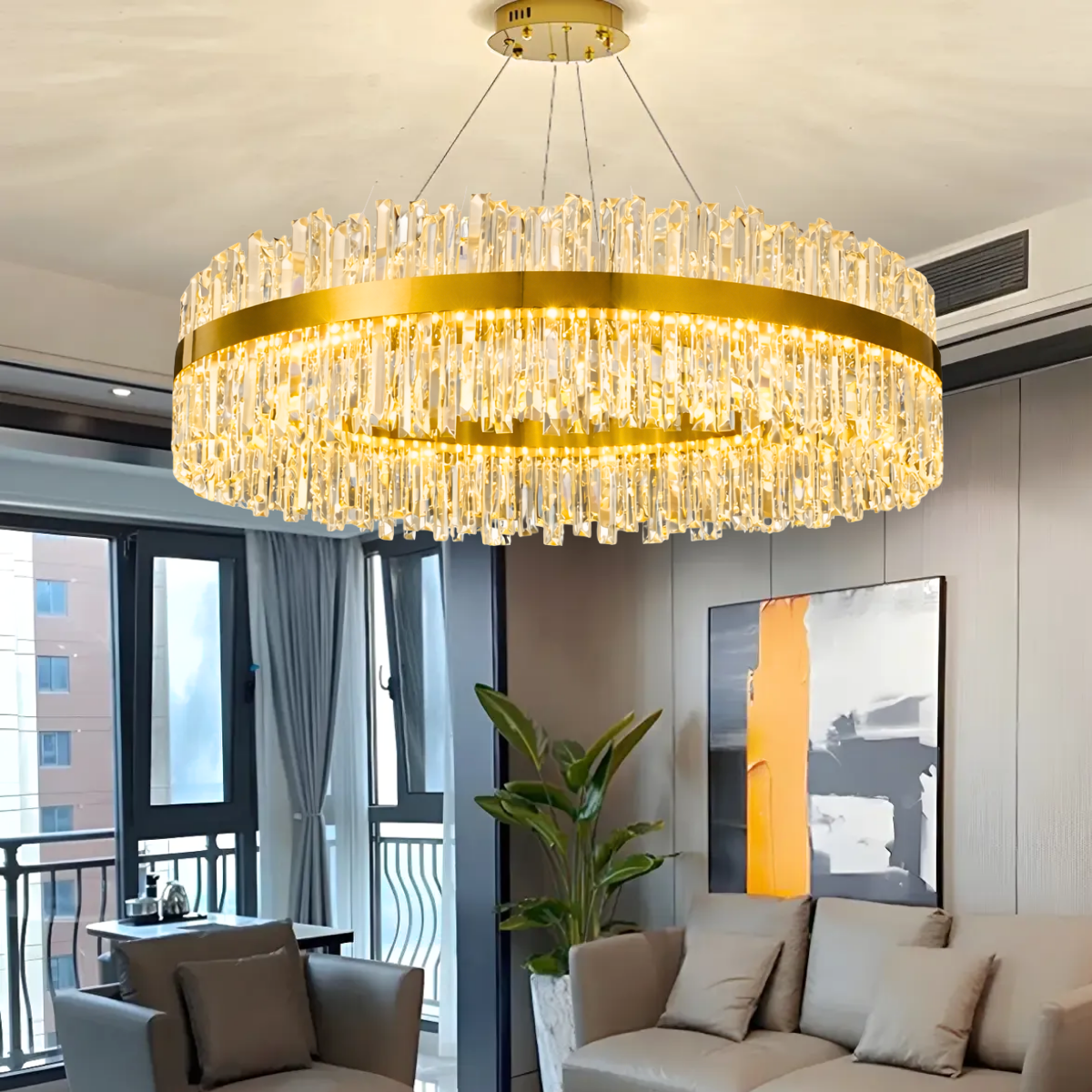 Lustre Pendente 100cm 224 Cristais Led 3 Cores 120w Redondo Luminária Teto Gimpo Kjdd-l-392-100cm - 4