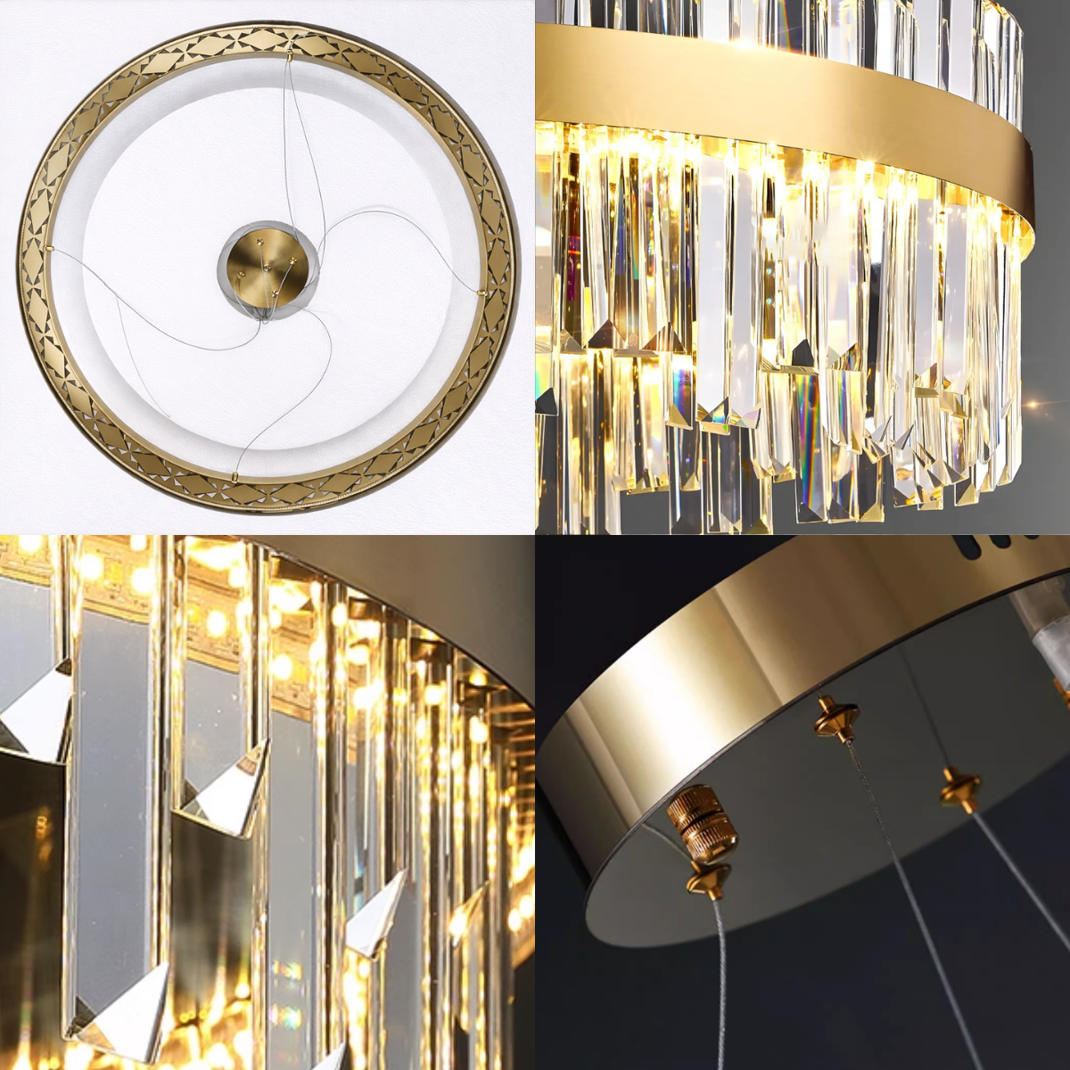 Ver imagem 2 de Lustre Pendente 100cm 224 Cristais Led 3 Cores 120w Redondo Luminária Teto Gimpo Kjdd-l-392-100cm