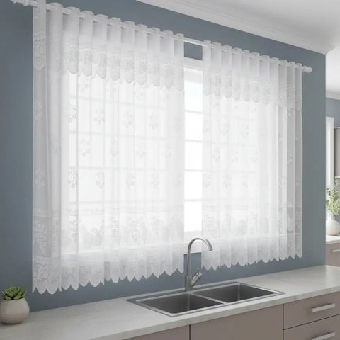 Cortina Cozinha Renda Toscana Bando 2,00x1,30 Alt:Branco