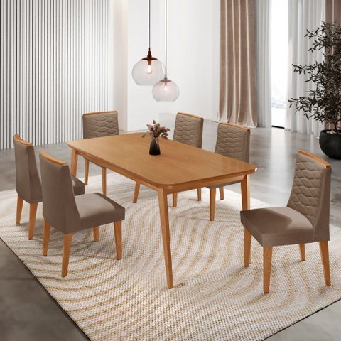 Mesa de Jantar Copper 180cm Tampo Mdf com 6 Cadeiras Eloise Moderna Mobília
