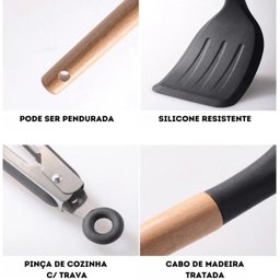 Kit 12 Utensílios de Cozinha em Silicone e Cabo de Madeira Resistente Ao Calor - Vermelho - 6