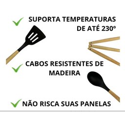 Kit 12 Utensílios de Cozinha em Silicone e Cabo de Madeira Resistente Ao Calor - Vermelho - 7