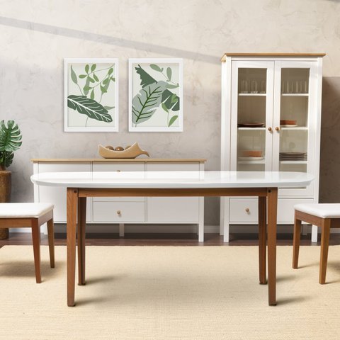 Mesa Oval 4 Lugares 1,4m Tampo Vidro e MDF Tiê CabeCasa MadeiraOriginals