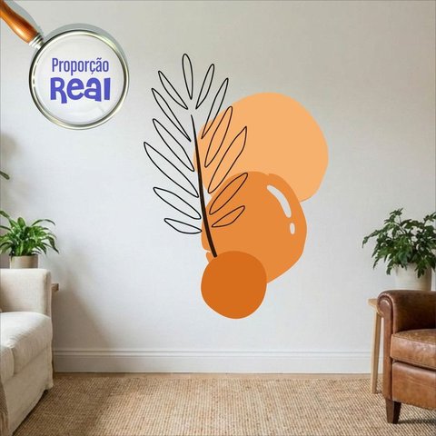 Adesivo Floral Boho Laranja Estilo Nórdico 130x90 Minimalista Mod.02