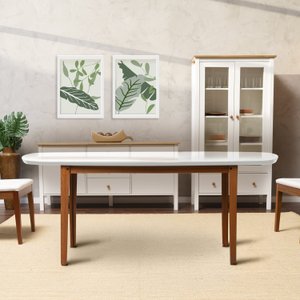 Mesa Oval 6 Lugares 1,6m Tampo Vidro e MDF Tiê CabeCasa MadeiraOriginals