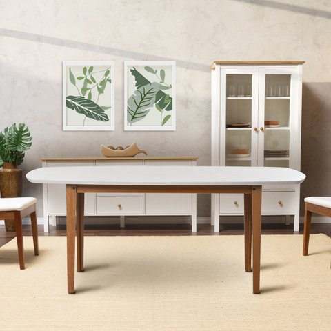 Mesa Oval 6 Lugares 1,6m Tampo MDF Tiê CabeCasa MadeiraOriginals Marrom