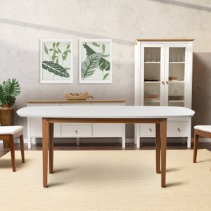 Mesa Oval 6 Lugares 1,6m Tampo MDF Tiê CabeCasa MadeiraMadeira