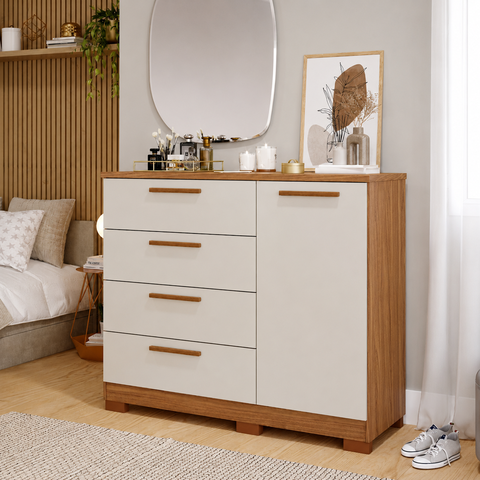 Cômoda Mavi 4 Gavetas 1 Porta MDF - Panan