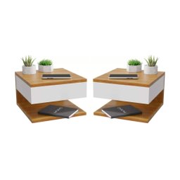 Kit Duas Mesas De Cabeceira Suspensa Com Corrediças Metálicas - GD - Freijó Com Off White - Lojas GD - 1