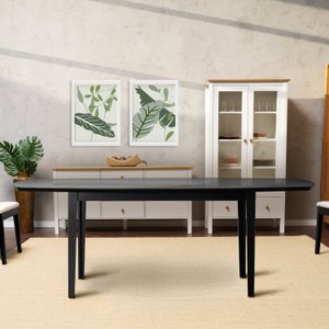 Mesa Oval 8 Lugares 2,0m Tampo Vidro e MDF Tiê CabeCasa MadeiraMadeira