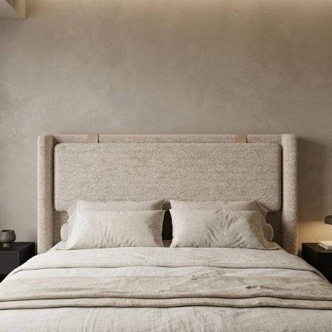 Cabeceira King Estofada para Cama Box 2,23m Boucle Design Moderno Elegante
