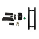 Ver imagem 1 de Kit ferragens para porta de vidro blindex pivotante + puxador tubular redondo 40x30cm - Preto
