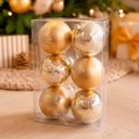 Ver imagem 2 de Bolas de Natal para Árvore Bolas Glitter Branco Dourado Plástico Kit com 18 8cm