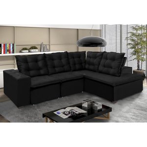 Sofá de Canto Montreal Retrátil, Reclinável, 4 Lugares 2,70x2,10 Metros, Chaise Fixo, Pillow Top, Pr