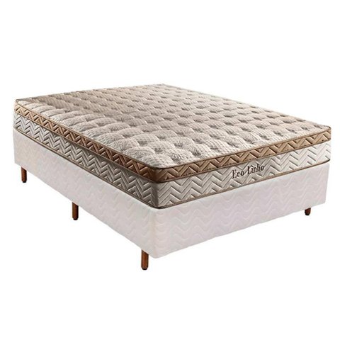 Cama Box Casal: Colchão Molas Paropas Masterpocket Ensacadas Eco Linho + Base Branco(138x188)