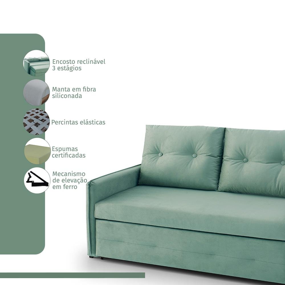 Sofá Icaria 3 em 1 Sofá Chaise Cama Verde Estofama - 3