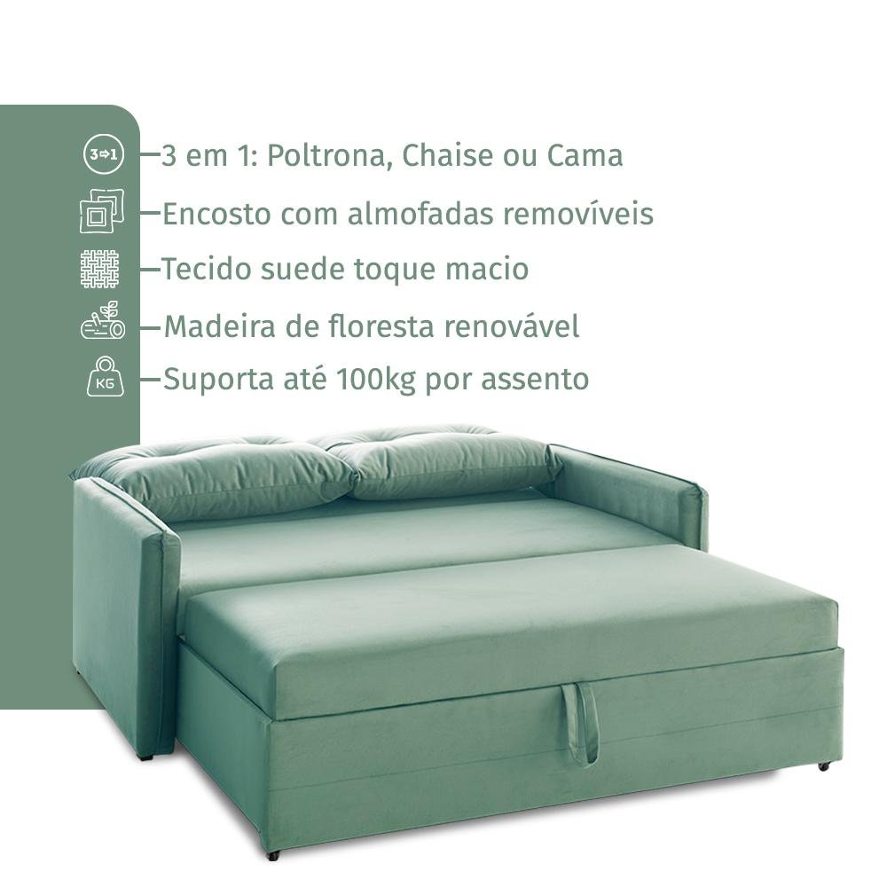 Sofá Icaria 3 em 1 Sofá Chaise Cama Verde Estofama - 4