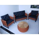 Ver imagem 1 de Varanda Móveis Corda Náutica 2 Poltronas 1 Sofá 1 Mesa Redonda 70cm Tampo em Madeira Jardim Sala