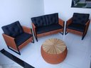 Ver imagem 1 de Varanda Móveis Corda Náutica 2 Poltronas 1 Sofá 1 Mesa Redonda 70cm Tampo em Madeira Jardim Sala