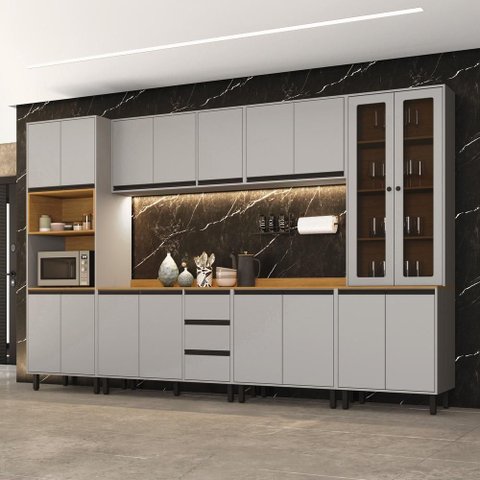 Cozinha Completa Modulada 6 Peças 340 cm Cinza Tóquio Casamia