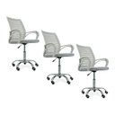 Ver imagem 1 de Kit 3 Cadeiras de Escritório Secretaria Diretor Roma Ergonômica - Branca